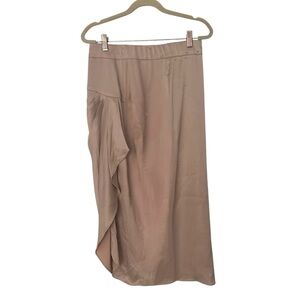 Halara Cream/Tan Ruffle Detail Silky/Satiny Midi Skirt - Size M NWT